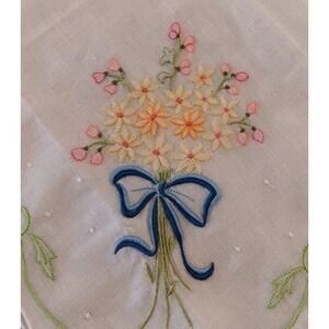 Vintage Hanky Wedding Bouquet Embroidery Blue Bow Bridal Flowers Unused